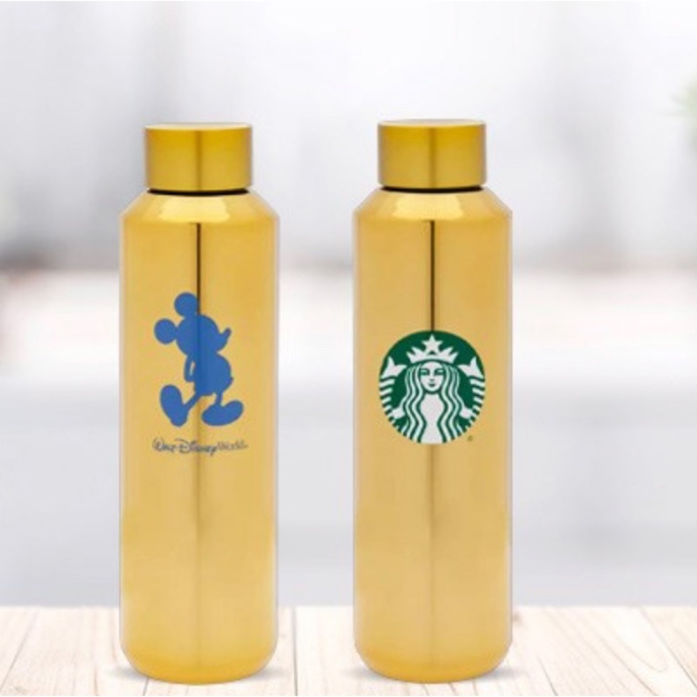 Walt Disney World Starbucks Mickey Mouse Gold Stainless Steel Water Bottle (NEW)